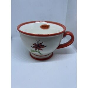2006 Starbucks Orange & White Floral 10 oz Footed Tea Cup "uplifting"